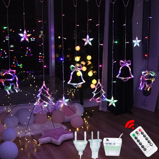 Christmas Lights 2024 Festoon String Light Fairy Garland Curtain Decor For Holiday 2025 New Year Decoration